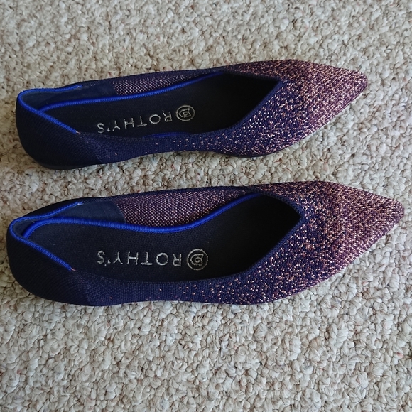 Rothy's The Point Midnight Metallic Blue and Pink Flats Size 9 - Picture 12 of 12